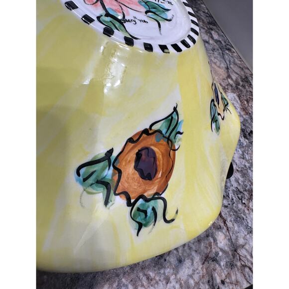 Hand-Painted Floral Ceramic Bowl – 12" Vintage Art Pottery - Picture 6 of 6